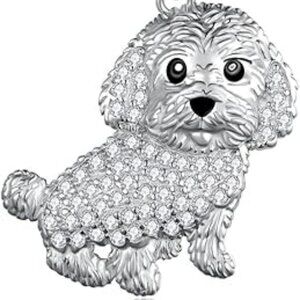 Cute Crystal Maltese Dog Pendant Necklace for Women
